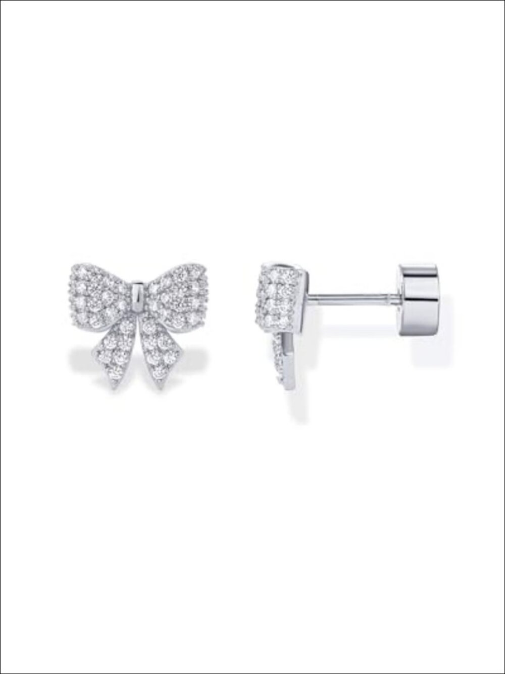 14K Gold Plated CZ Bow Flat Back Stud Earrings Screw Back Hypoallergenic